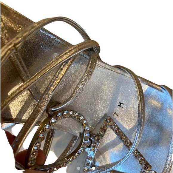 🦇 Vintage Stuart Weitzman Silver Diamond Lace-up Heels 🦇 - Picture 3 of 5